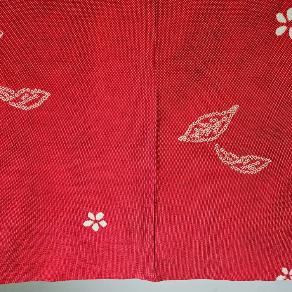 Vintage Red Silk Kimono Jacket: Jacquard Shibori Haori H1526 - Picture 9 of 11